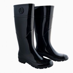 Lemon Jelly High Tall Black Rain Boots Knee Length 16" Womens Size 9